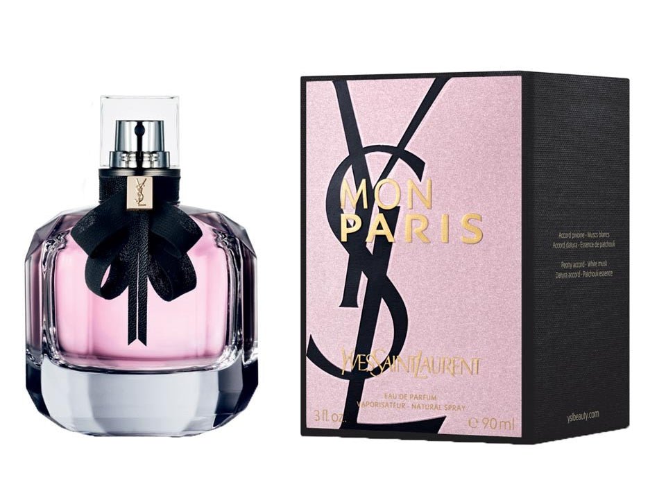 Flacon Mon Paris Eau de Parfum Yves Saint Laurent lavallière noire parfum féminin élégant